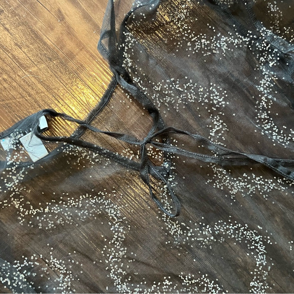 NWOT Topshop Black Sheer Glitter Top size2 - Picture 3 of 5